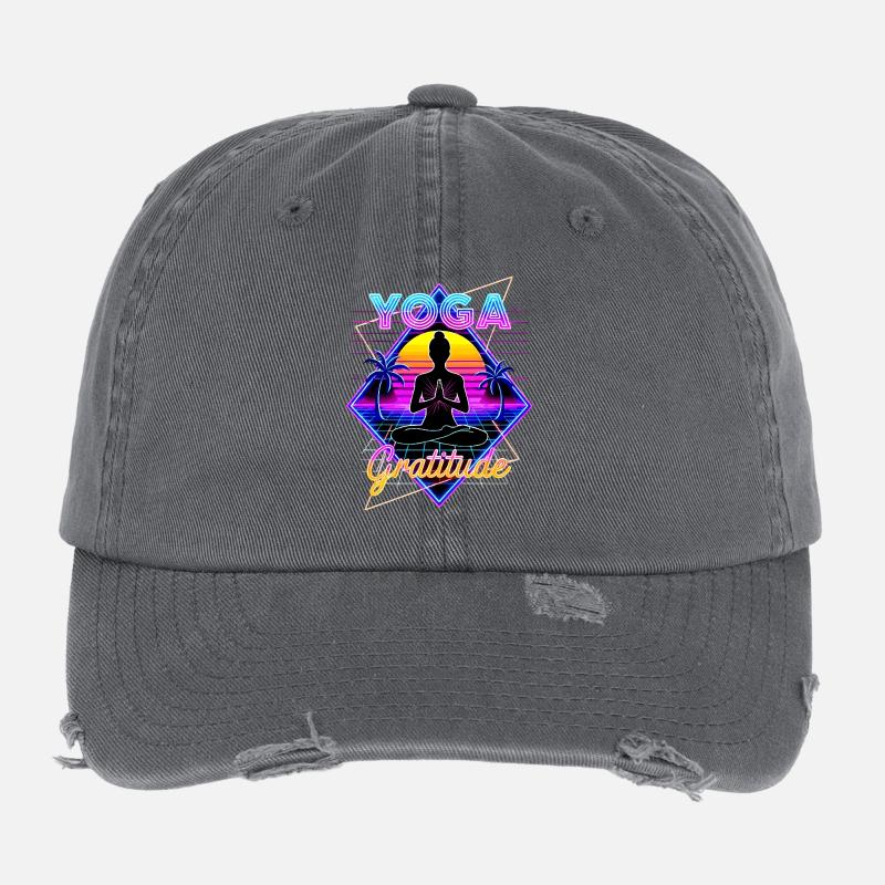 Neon Yoga Gratitude Retro Flexfit Vintage Destroyed Cap