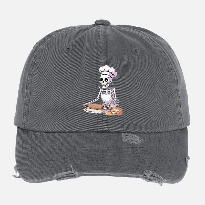 Skeleton Baker Funny Cooking Motif Flexfit Vintage Destroyed Cap