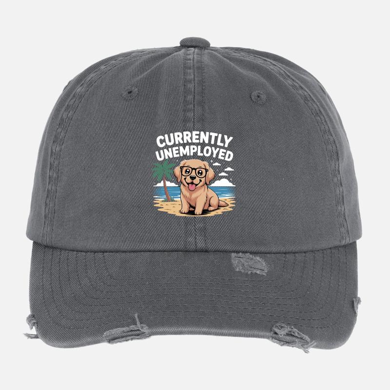 Funny Labrador Retriever Currently Unemployed Flexfit Vintage Destroyed Cap