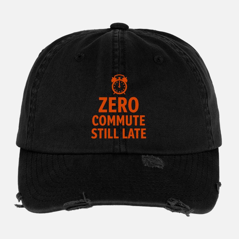 Zero Commute Still Late Home-Office Spruch Flexfit Vintage Destroyed Cap