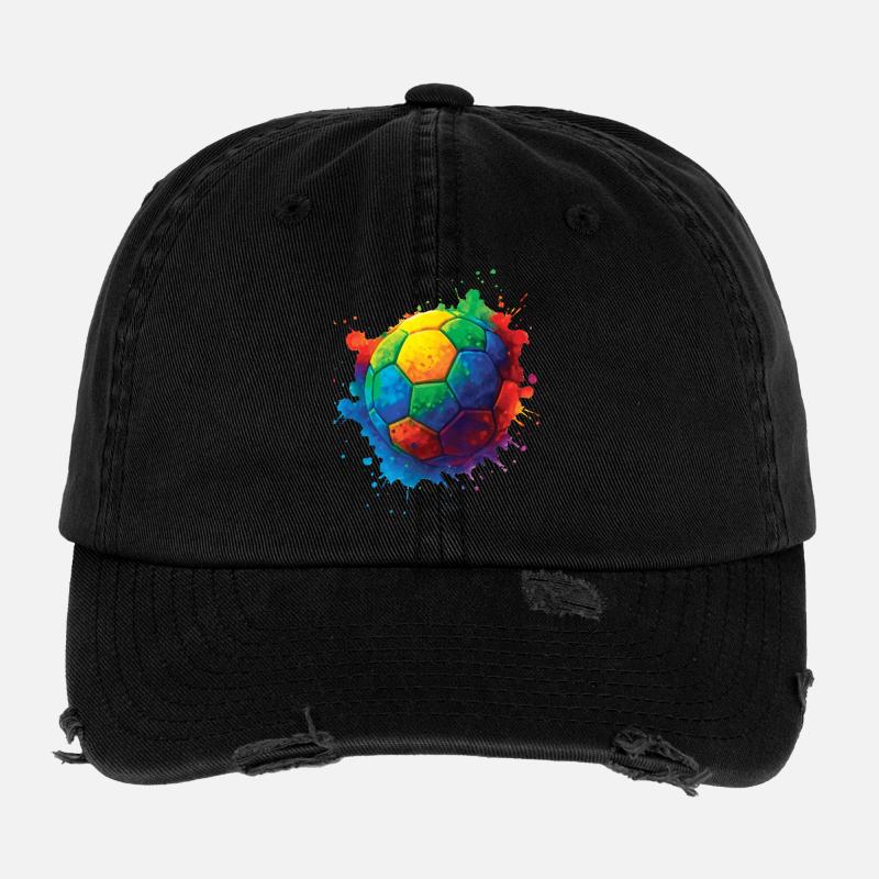 Color Splash Multicolor Soccer Ball Flexfit Vintage Destroyed Cap