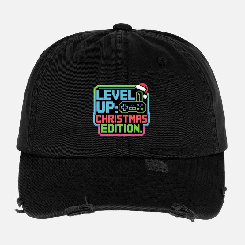 Level Up zu Weihnachten - Pixel Gamer Geschenk Flexfit Vintage Destroyed Cap