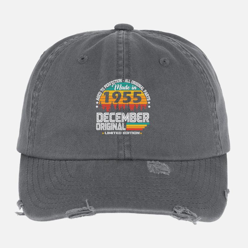 December 1955 Vintage Retro Birthday Flexfit Vintage Destroyed Cap