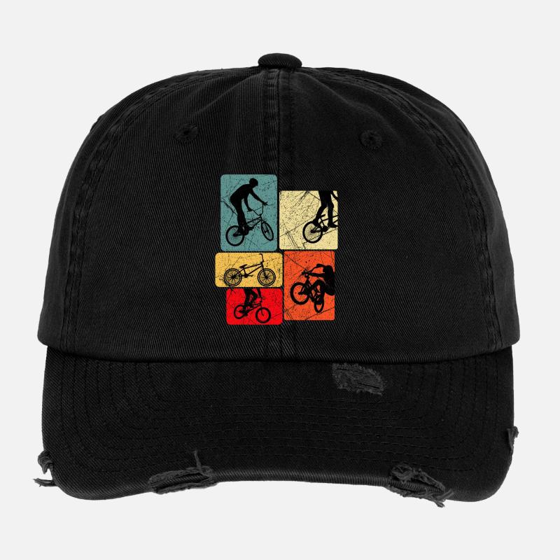 Retro Bicycle Silhouettes Pop Blocks Flexfit Vintage Destroyed Cap