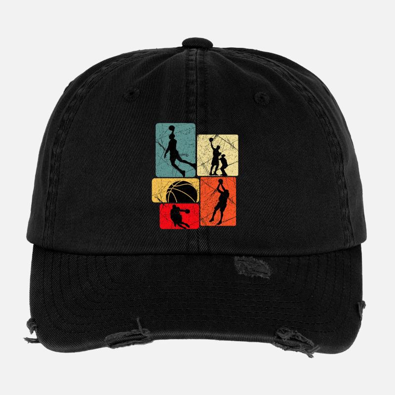 Basketball Silhouette Grid Flexfit Vintage Destroyed Cap