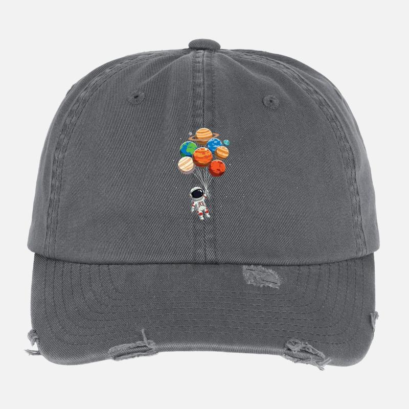Astronaut Balloon Planets Flexfit Vintage Destroyed Cap