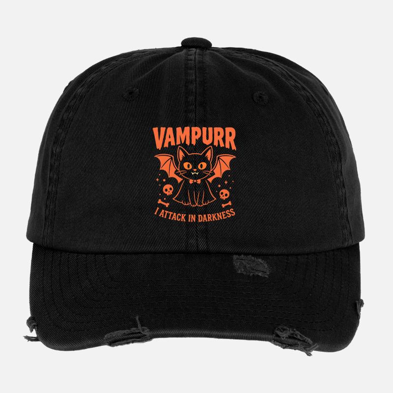 Vampurr – Graphique d’Halloween de chat vampire mignon Casquette vintage effet usé Flexfit