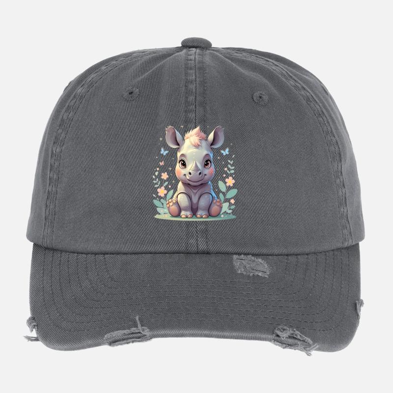 Petit Rhinocéros dans la danse des fleurs Casquette vintage effet usé Flexfit