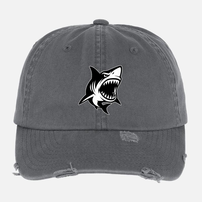 Requin à la bouche ouverte montrant les dents Casquette vintage effet usé Flexfit