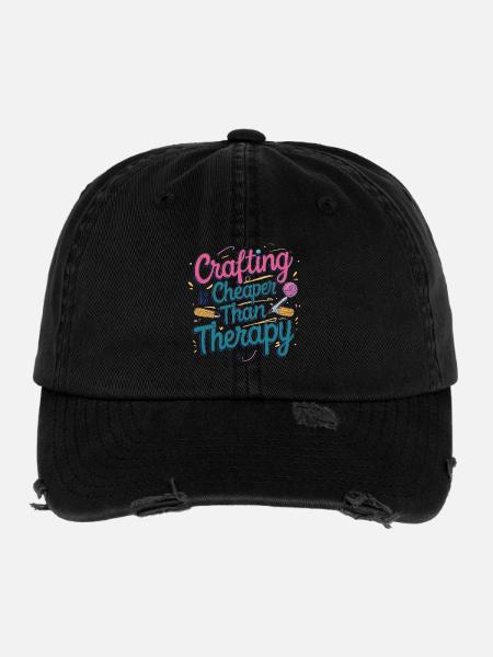 Crafting is cheaper than therapy - Flexfit Vintage Destroyed Cap - black - Front