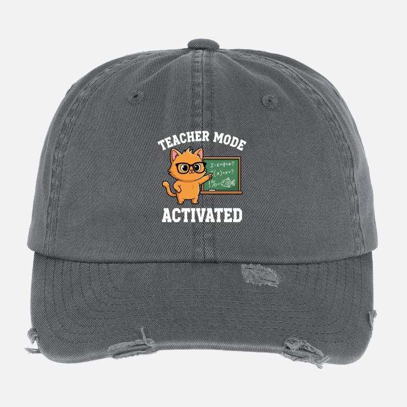 Mode professeur activé Chat enseignant Déclaration drôle Casquette vintage effet usé Flexfit
