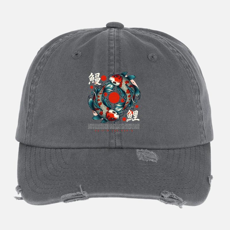 Koi Carp Japan Lucky Symbol Flexfit Vintage Destroyed Cap