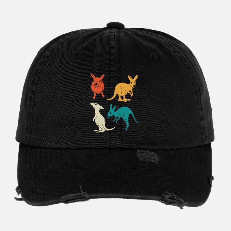 Quatuor de kangourous dans une variété de couleurs Casquette vintage effet usé Flexfit