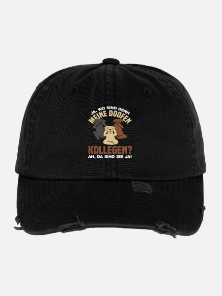 Meine doofen Kollegen Da sind sie ja Büro Arbeit - Flexfit Vintage Destroyed Cap - Schwarz - Vorne