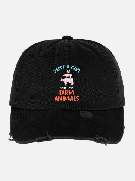 Nur ein Mädchen liebt Hoftiere - Flexfit Vintage Destroyed Cap - Schwarz - Vorne