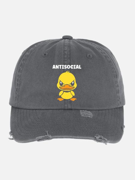 Grummelige, asoziale Ente - Flexfit Vintage Destroyed Cap - Dunkelgrau - Vorne