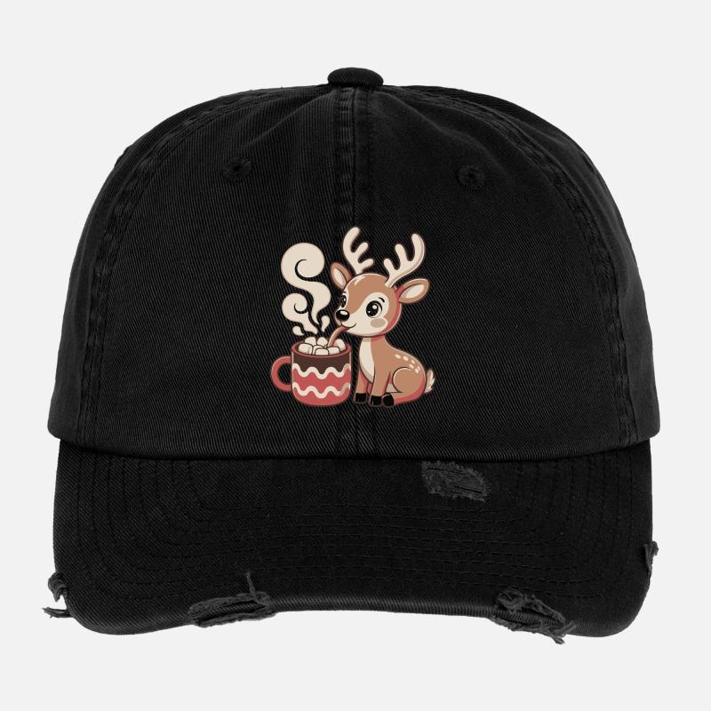 Le cerf câlin boit du cacao Casquette vintage effet usé Flexfit