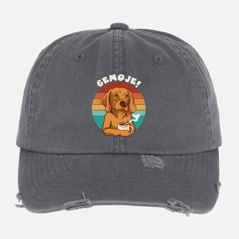 GEMOJE Hessischer Spruch Hund Kaffee Gassi Flexfit Vintage Destroyed Cap