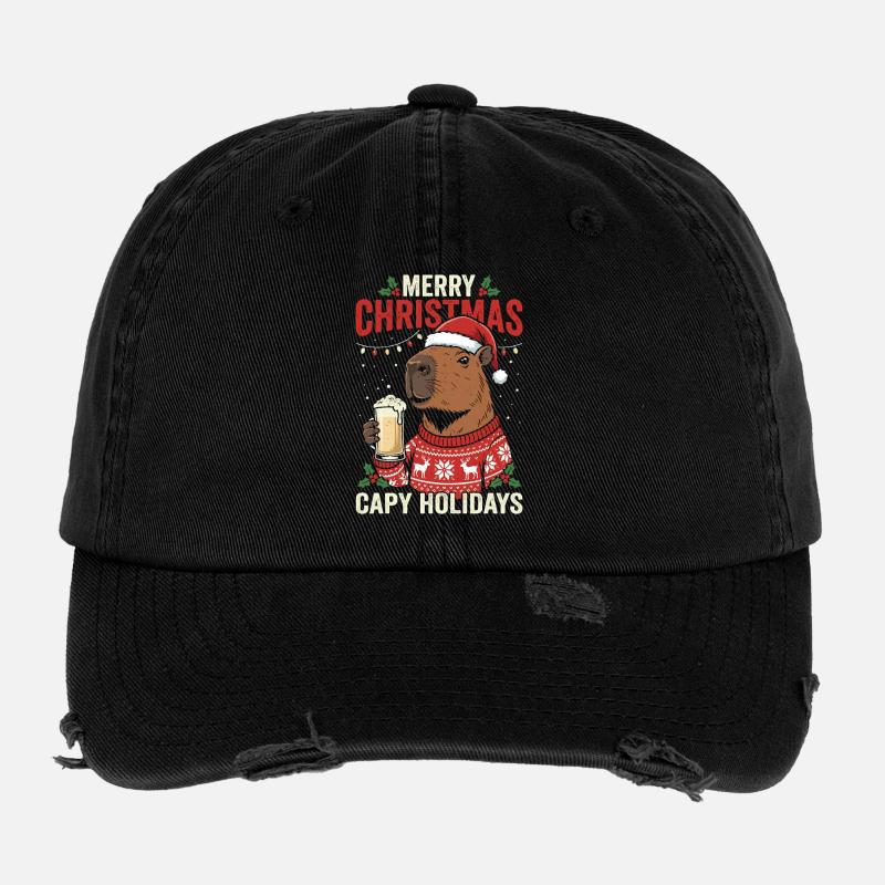 Capybaras Weihnachtsfest Pullover Flexfit Vintage Destroyed Cap