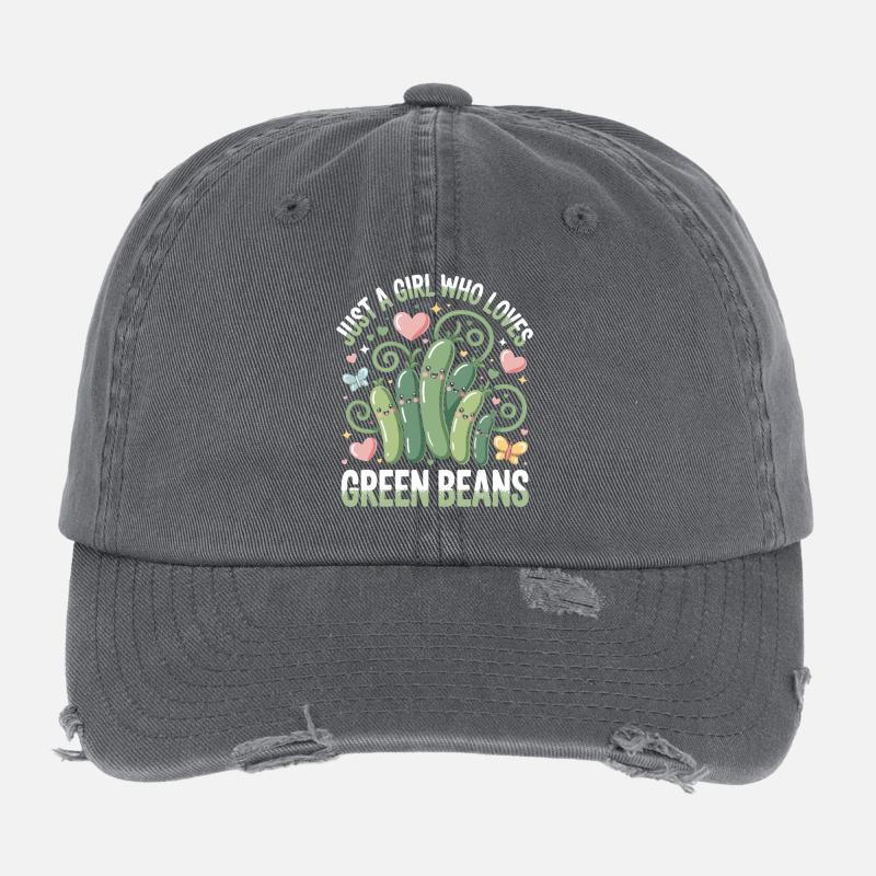 Nur ein Mädchen liebt grüne Bohnen Flexfit Vintage Destroyed Cap