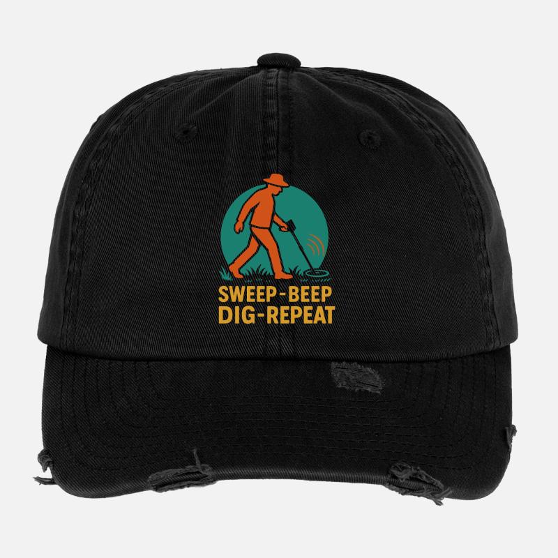Metal Detecting Enthusiast Sweep Beep Dig Repeat Flexfit Vintage Destroyed Cap