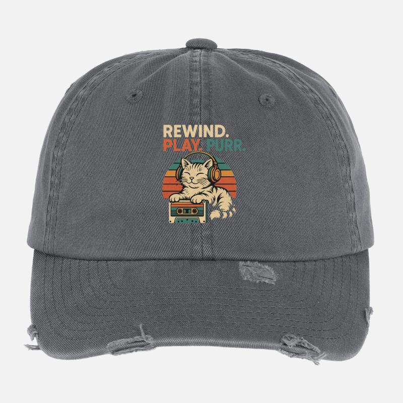 Rembobiner. Jouer. Schnurr. Casquette vintage effet usé Flexfit