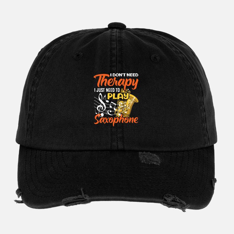 Don't Need Therapy Saxophone Saxophonist Jazz Flexfit Vintage Destroyed Cap