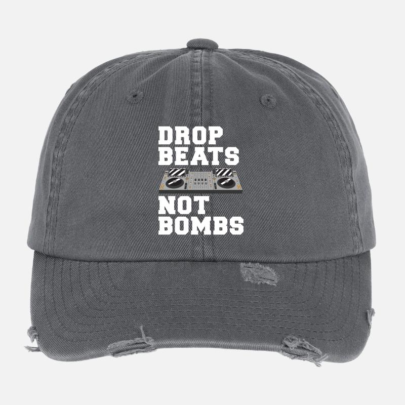 Drop Beats Not Bombs DJ Motto Flexfit Vintage Destroyed Cap