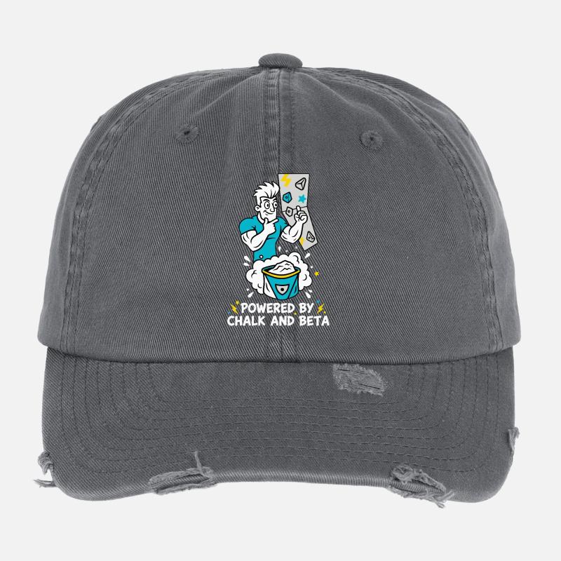 Powered By Chalk And Beta Climbing Fun Flexfit Vintage Destroyed Cap