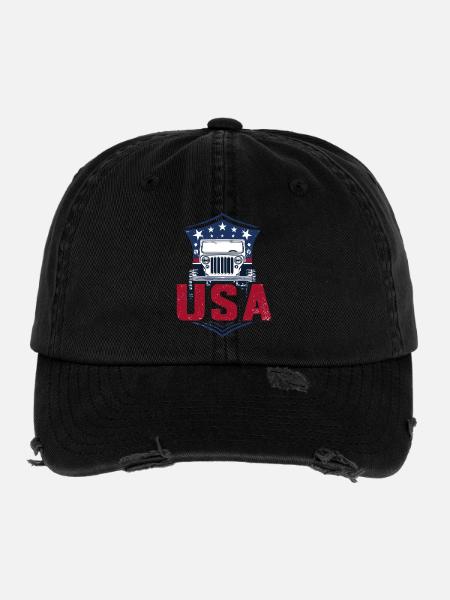 Willys Overland USA Offroad 4x4 - Flexfit Vintage Destroyed Cap - black - Front