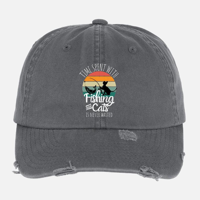 Fishing & Cats – Retro Freizeitdesign Flexfit Vintage Destroyed Cap