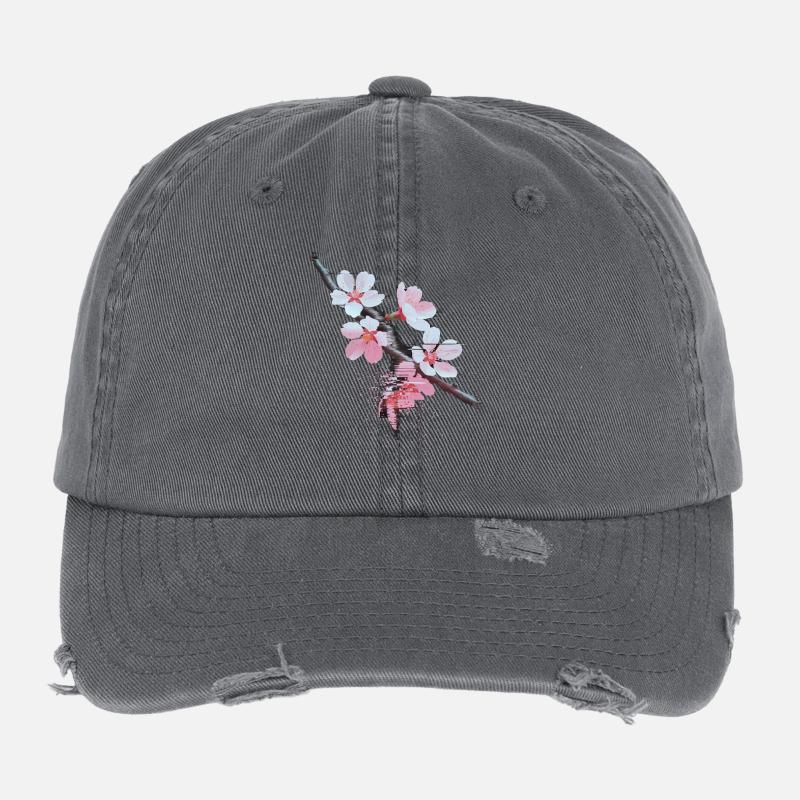 Cherry Blossoms Glitch Art Branch Flexfit Vintage Destroyed Cap