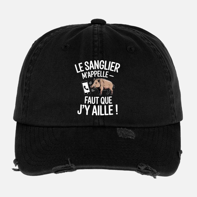 Das Wildschwein ruft mich, ich muss gehen - Flexfit Vintage Destroyed Cap - Schwarz