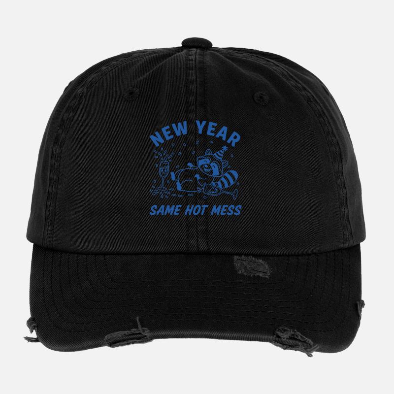 Neujahr Same Hot Mess Raccoon Fun Party Flexfit Vintage Destroyed Cap