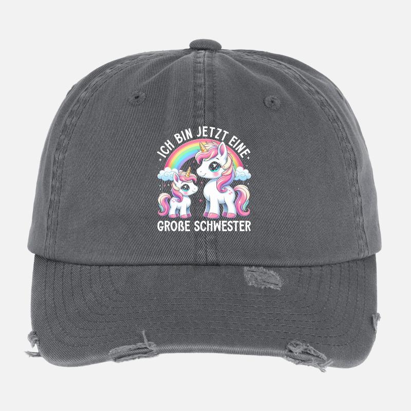 Große Schwester Einhornliebhaber Ältere Baby Flexfit Vintage Destroyed Cap