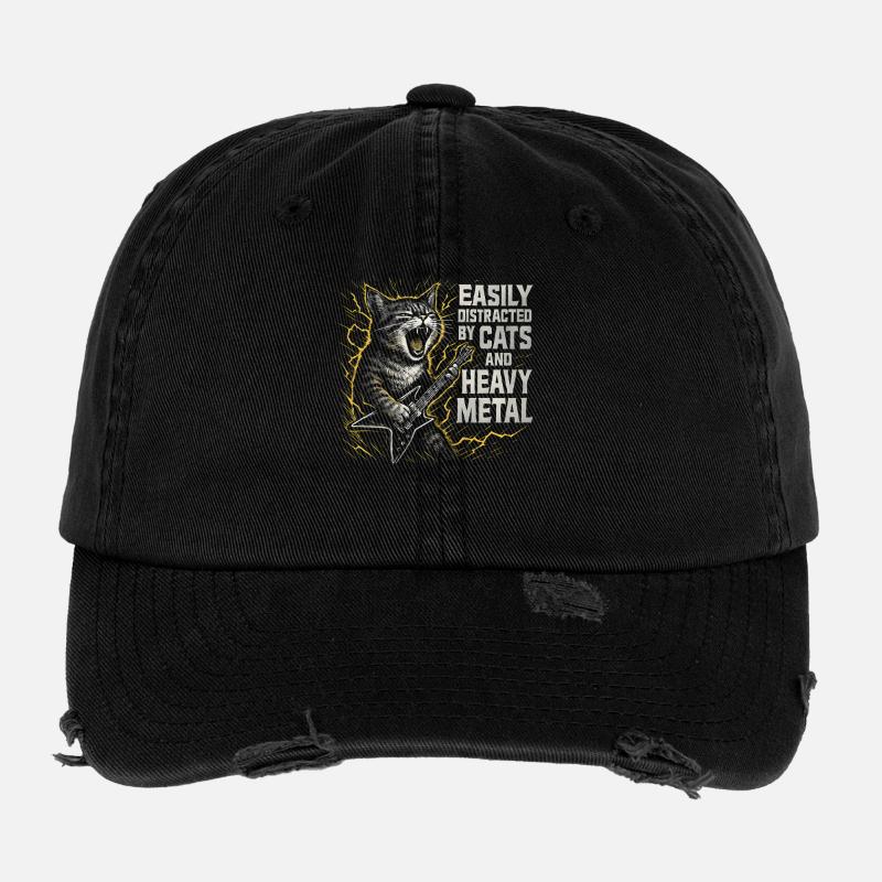 Musique de chat, Heavy Metal Idées de cadeau de chats drôle. Casquette vintage effet usé Flexfit