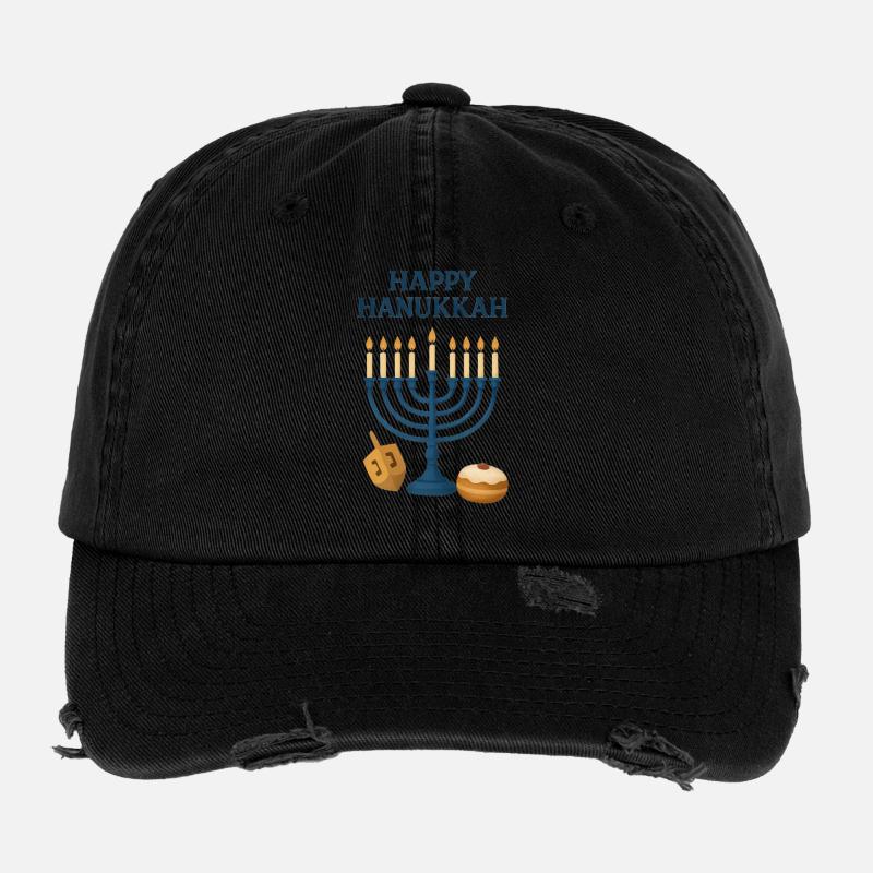 Happy Hanukkah Menorah Festive Light Flexfit Vintage Destroyed Cap