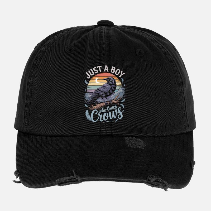 Just a Boy Who Loves Crows Flexfit Vintage Destroyed Cap