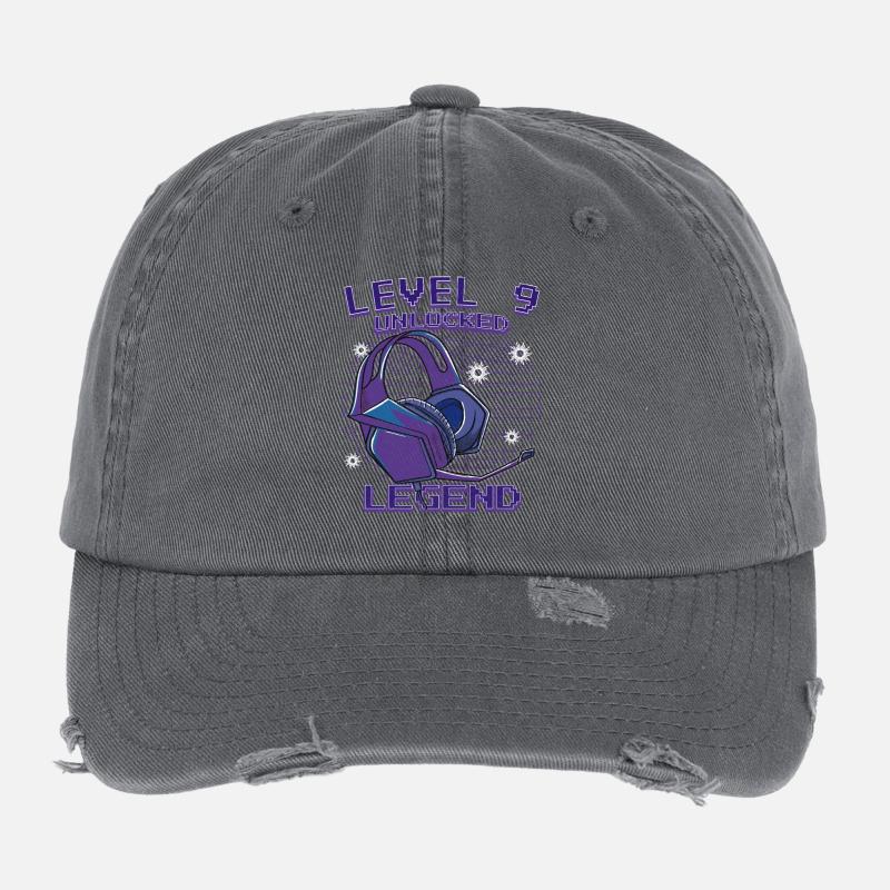 Level 9 Unlocked Kopfhörer Neon Flexfit Vintage Destroyed Cap