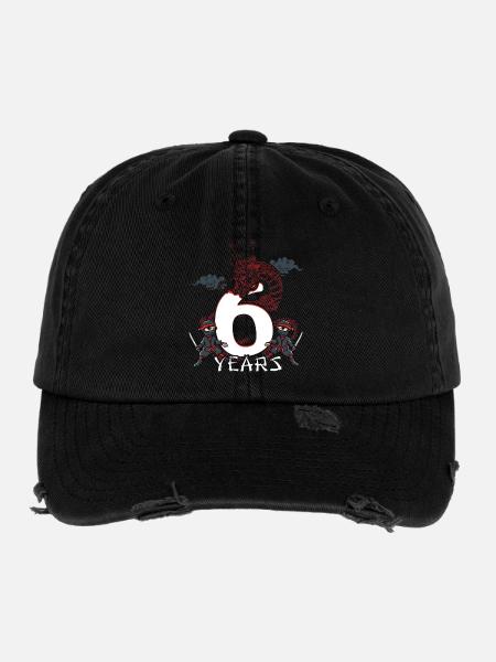 Six ans d’anniversaire de Dragon Ninja - Casquette vintage effet usé Flexfit - noir - Devant