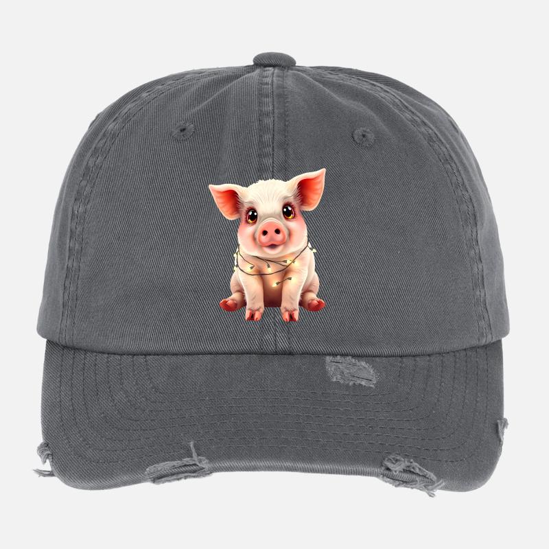Cochon drôle drôle d’animal de ferme de Noël mignon Casquette vintage effet usé Flexfit