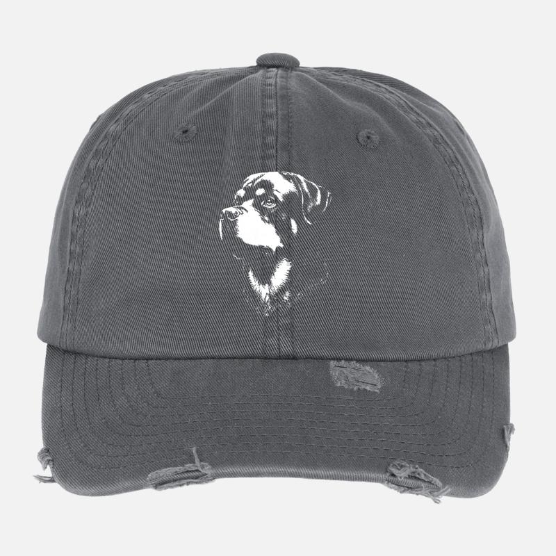 Ausdrucksstarkes Porträt eines Rottweilers Flexfit Vintage Destroyed Cap