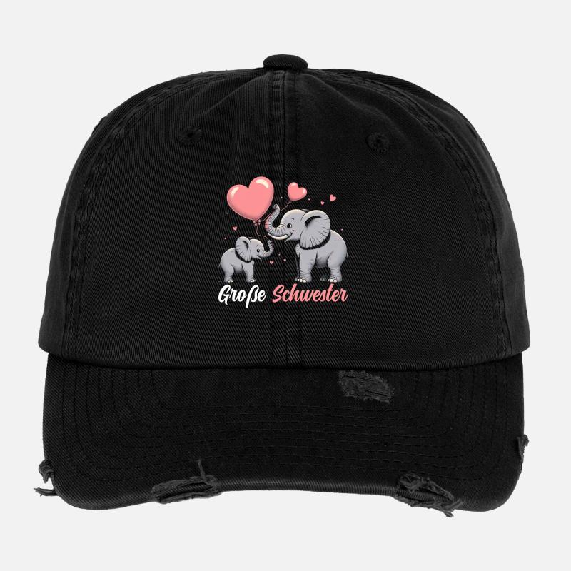 Große Schwester Elefanten Älteres Geschwisterkind Flexfit Vintage Destroyed Cap