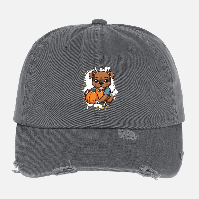 Basketballhund im Comicstil Flexfit Vintage Destroyed Cap