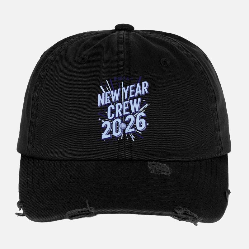 New Year Crew 2026 Fireworks Party Design Flexfit Vintage Destroyed Cap