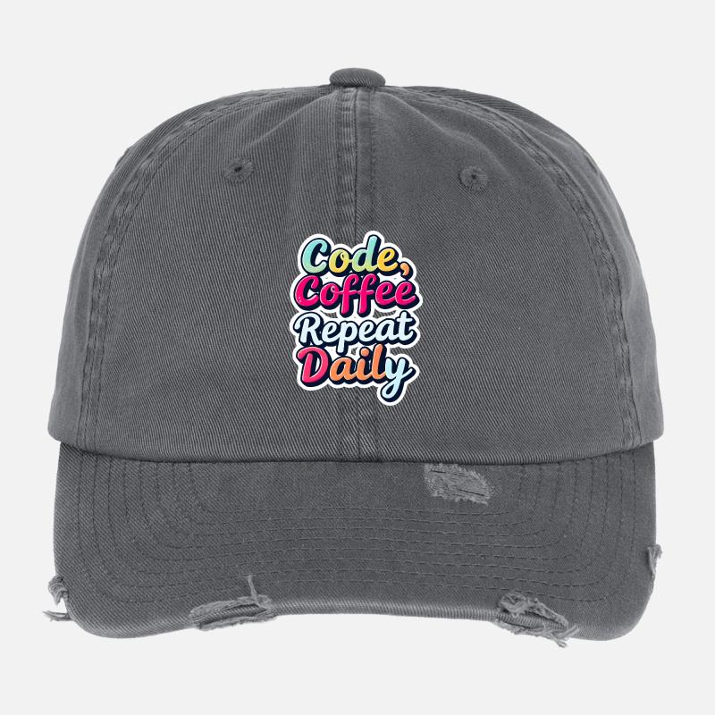 Code Sleep Debug Repeat Programmer Shirt Casquette vintage effet usé Flexfit