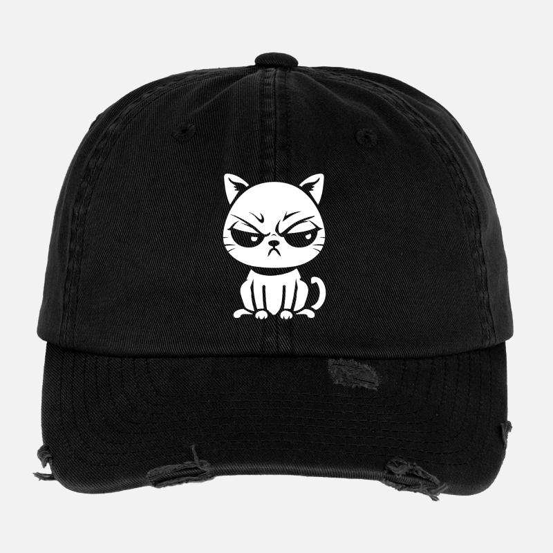 Chat bougon noir et blanc - Flexfit Vintage Destroyed Cap - black