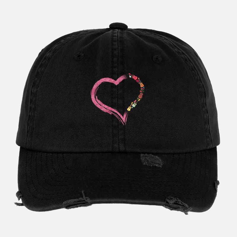 Hawaiian Ukulele Uke Heart Flexfit Vintage Destroyed Cap