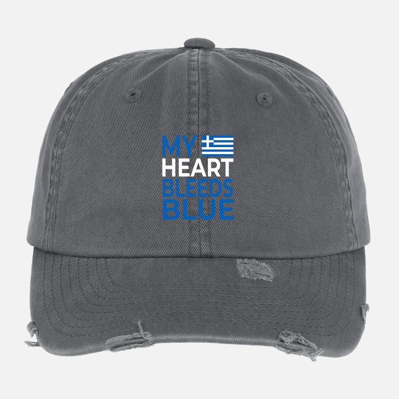 Mon cœur saigne bleu Grèce Casquette vintage effet usé Flexfit