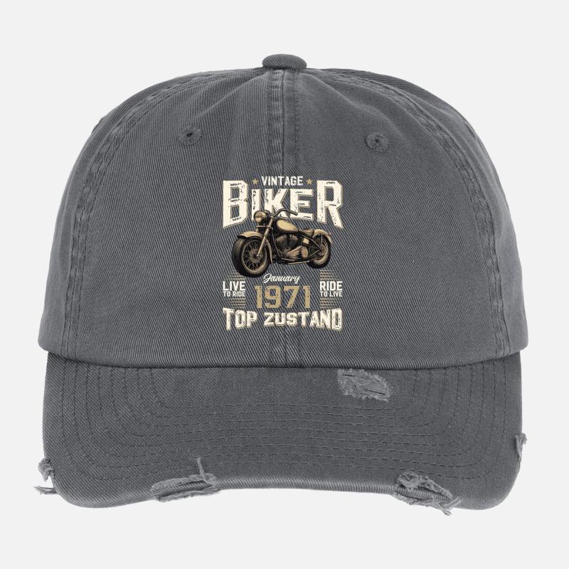 55. Geburtstag Geschenk Motorradfahrer Januar 1971 Flexfit Vintage Destroyed Cap
